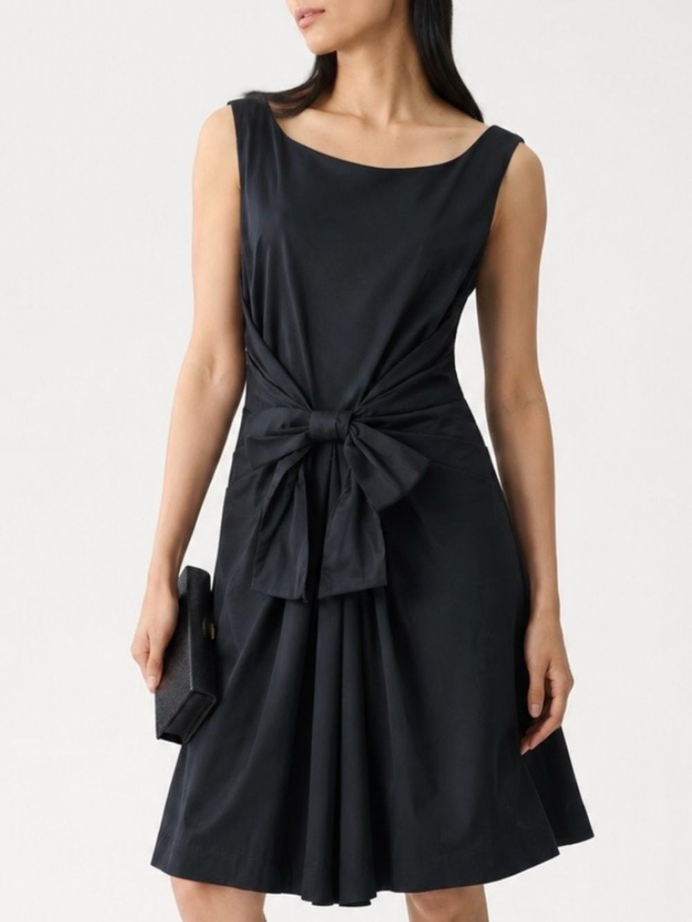 KATE SPADE Black Cotton Sleeveless Midi Dress with Waist Bow Size 8